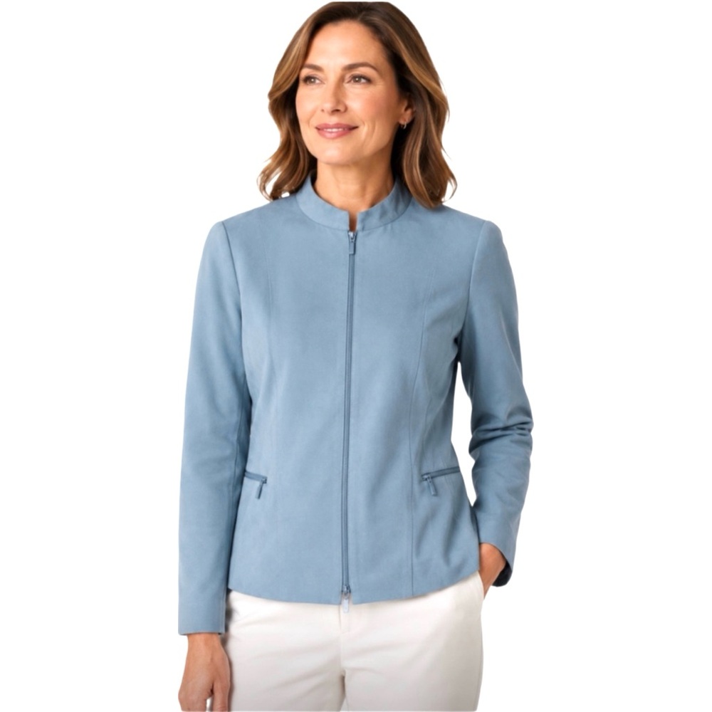 Lafayette 148 NY Womens Collarless Front Zip Jacket in Blue Size 14